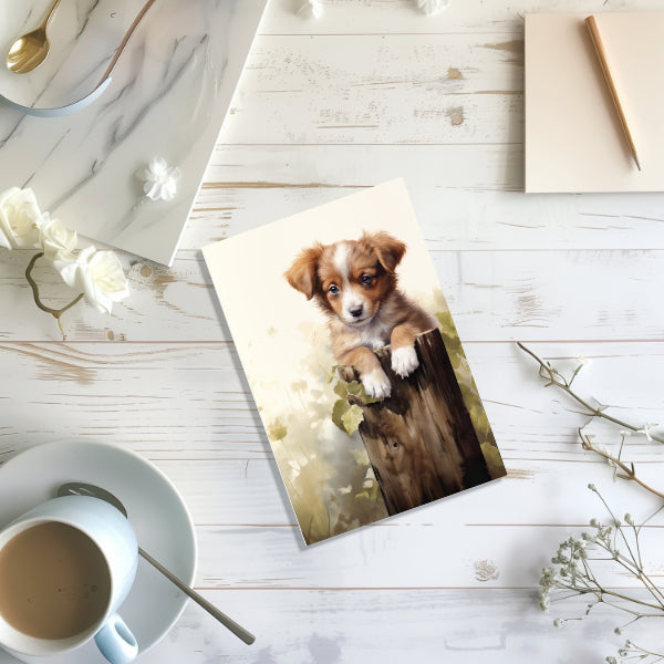 10 Cute Watercolor Puppy Notecards All Occasion 4x6 with Envelopes Blank Folded
