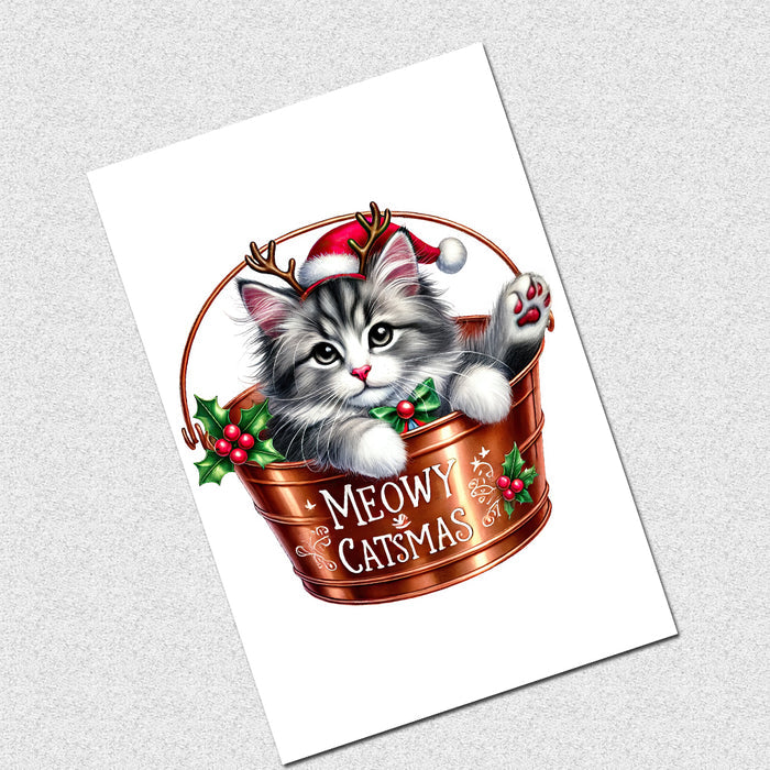 10 Handmade Christmas Cards Notecards 4x6 with Envelopes Blank Folded Meowy Cat