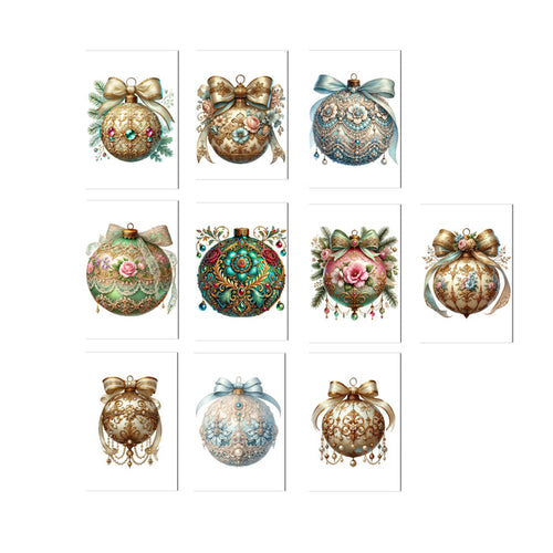 Decorative Christmas ball ornaments with intricate designs on a white background