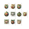 Set of decorative Christmas ornaments with floral designs on a white background