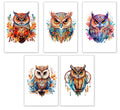 10 Handmade Watercolor Boho Owl Notecards – Blank Inside – Folded Every Occasion Cards with White Envelopes