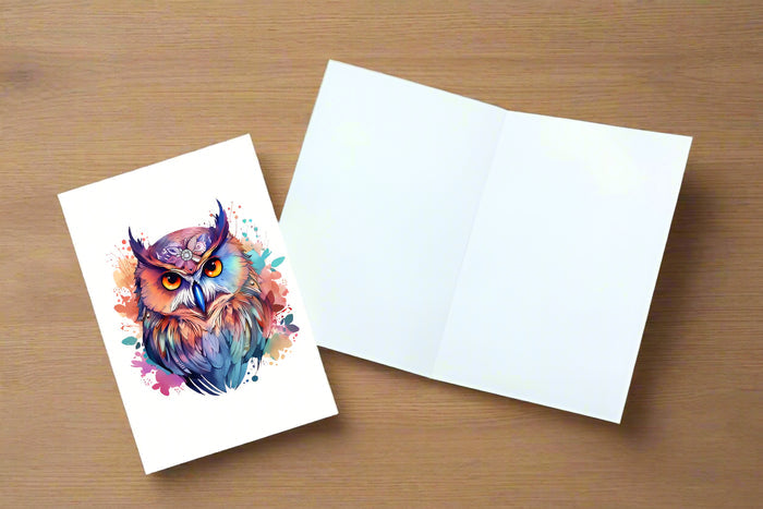 10 Handmade Watercolor Boho Owl Notecards – Blank Inside – Folded Every Occasion Cards with White Envelopes