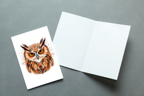10 Handmade Watercolor Boho Owl Notecards – Blank Inside – Folded Every Occasion Cards with White Envelopes