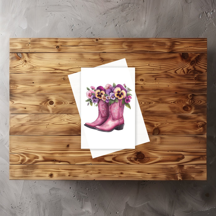 10 handmade cowgirl boots and flowers greeting cards notecards