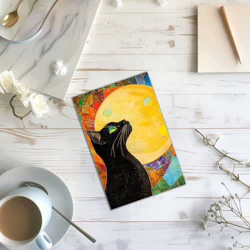 10 Handmade Celestial Cats – Blank Inside – Folded 4x6 Every Occasion Cards with White Envelopes