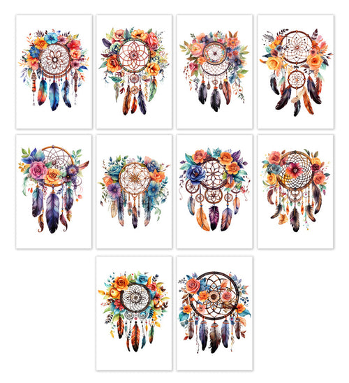 10 Handmade Watercolor Dreamcatcher Notecards – Blank Inside – Folded 4x6 Every Occasion Cards with White Envelopes