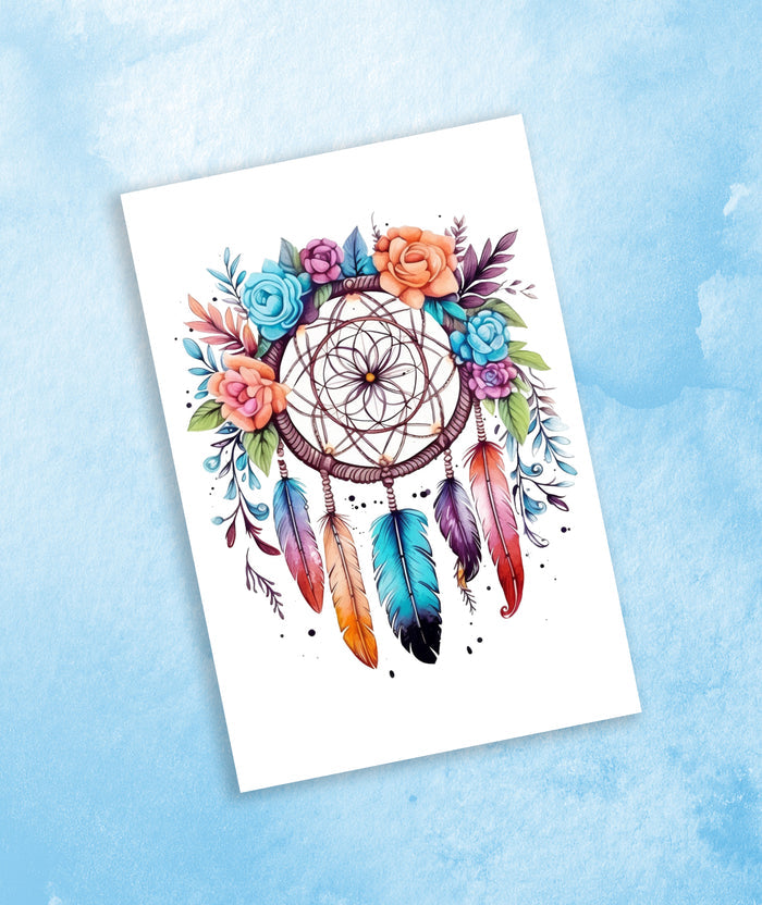 10 Handmade Watercolor Dreamcatcher Notecards – Blank Inside – Folded 4x6 Every Occasion Cards with White Envelopes