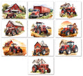 10 Handmade Farm Tractors – Blank Inside – Folded 4x6 Every Occasion Cards with White Envelopes