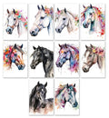 10 Handmade Floral Horses – Blank Inside – Folded 4x6 Every Occasion Cards with White Envelopes