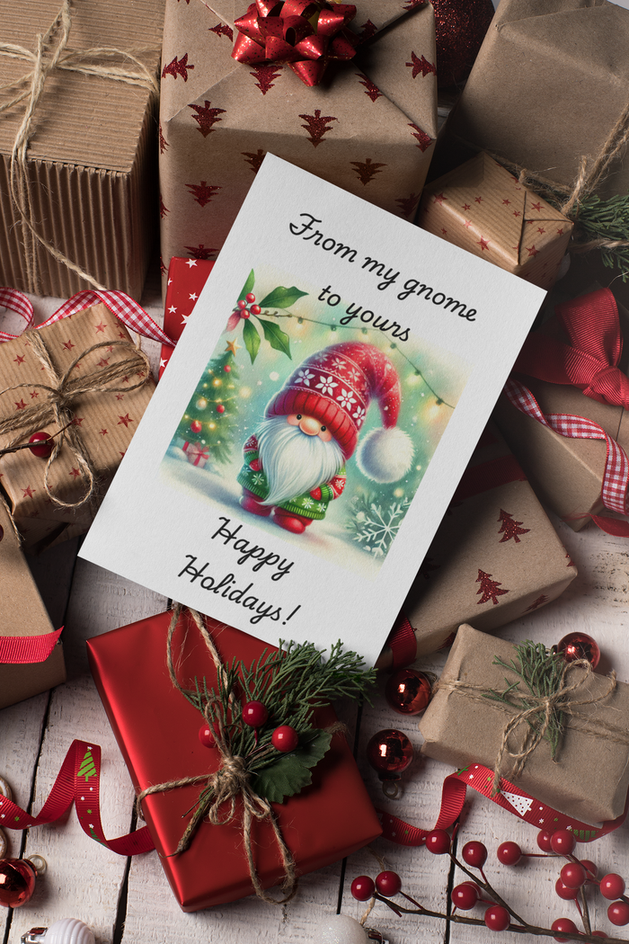 10 Handmade Notecards 4x6 with Envelopes Blank Folded Gnome Christmas