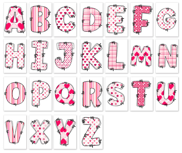 10 Handmade Heart Doodle Letters – Blank Inside – Folded 4x6 Every Occasion Cards with White Envelopes