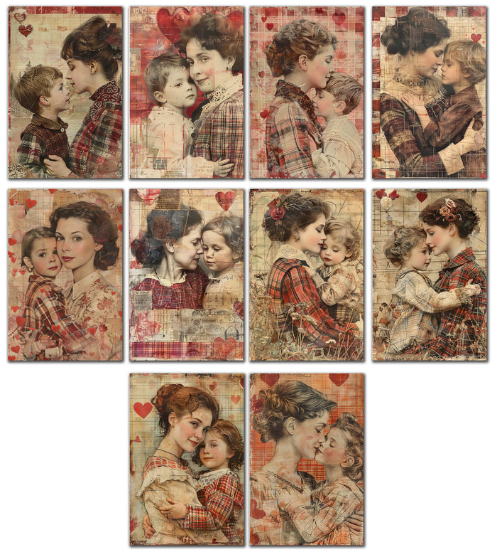 10 Handmade Mother and Child&nbsp; – Blank Inside – Folded 4x6 Every Occasion Cards with White Envelopes