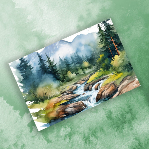 10 Handmade Mountain Streams – Blank Inside – Folded 4x6 Every Occasion Cards with White Envelopes