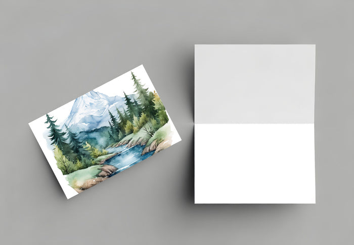 10 Handmade Mountain Streams – Blank Inside – Folded 4x6 Every Occasion Cards with White Envelopes