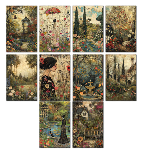 10 Handmade Victorian Gardens – Blank Inside – Folded 4x6 Every Occasion Cards with White Envelopes