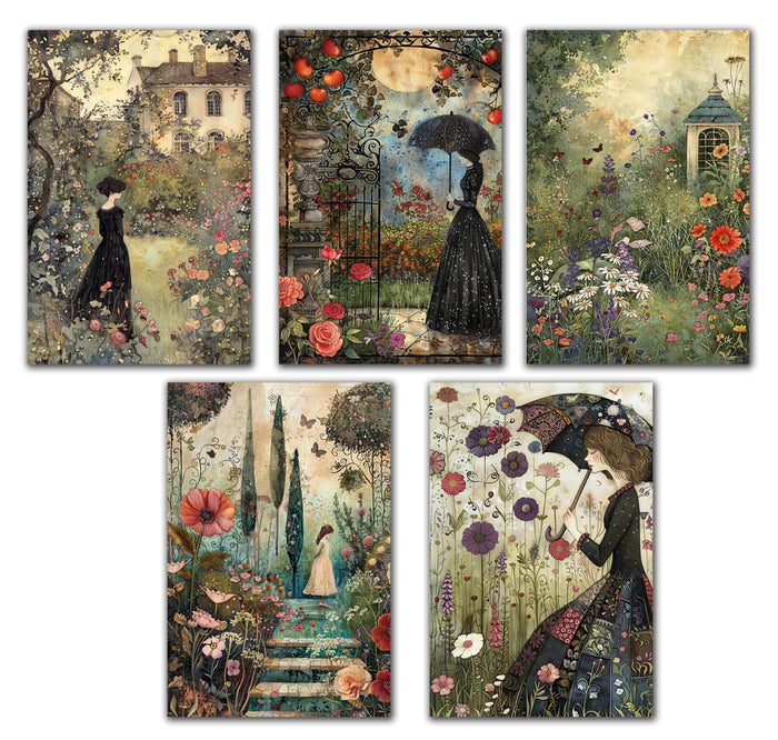 10 Handmade Victorian Gardens – Blank Inside – Folded 4x6 Every Occasion Cards with White Envelopes
