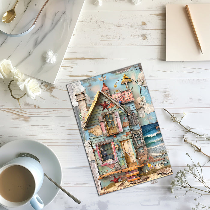10 Handmade Whimsical Beach Houses – Blank Inside – Folded 4x6 Every Occasion Cards with White Envelopes