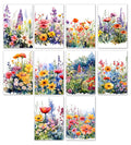 10 Handmade Watercolor Wildflowers – Blank Inside – Folded 4x6 Every Occasion Cards with White Envelopes