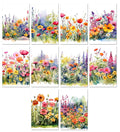 10 Handmade Watercolor Wildflowers – Blank Inside – Folded 4x6 Every Occasion Cards with White Envelopes