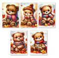 Set of 10 Winter Teddy Bear Handmade Notecards All Occasion