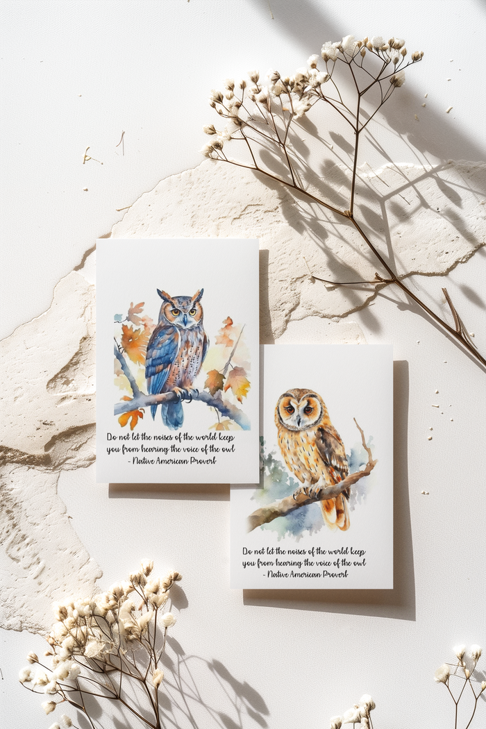 Handmade notecards with owls