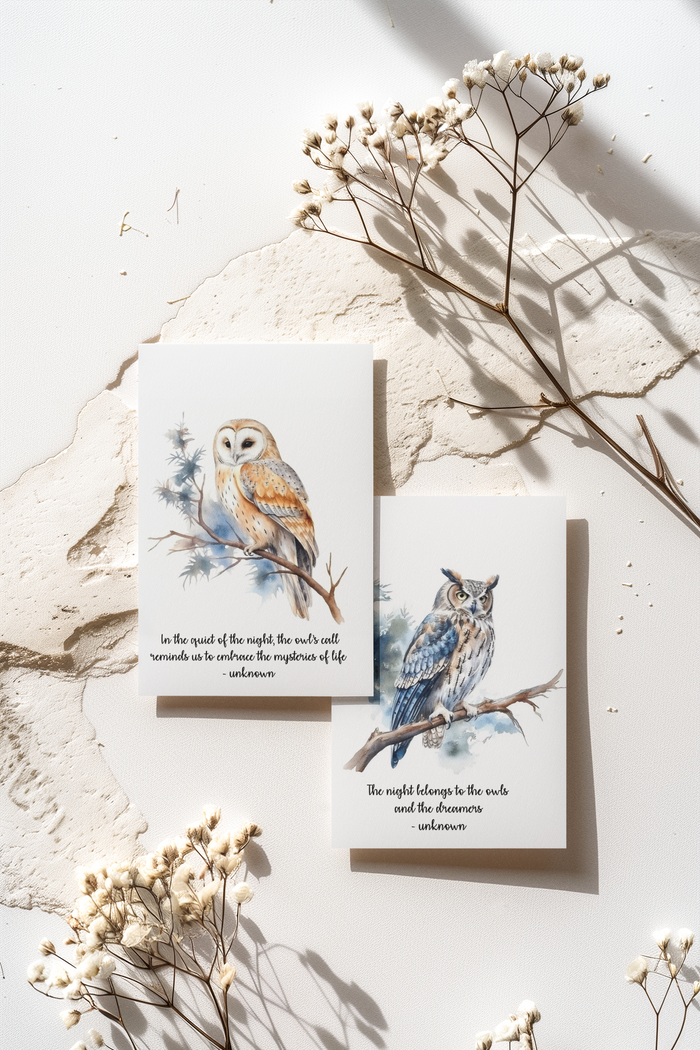Handmade notecards with owls