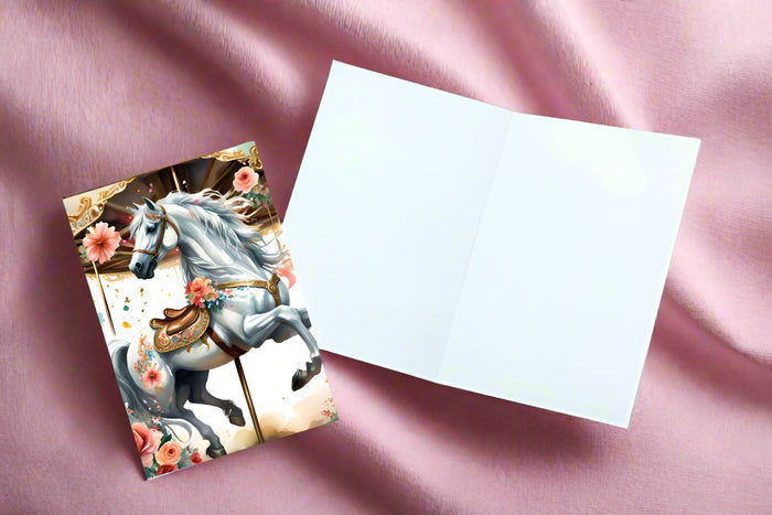 12 Handmade Carousel Horses – Blank Inside – Folded 4x6 Every Occasion Cards with White Envelopes