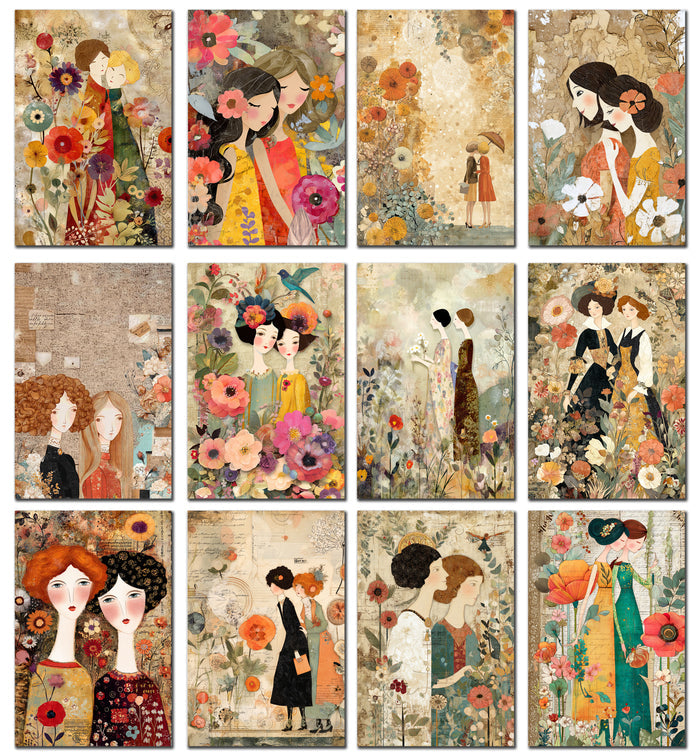 12 Handmade Womens Friendship – Blank Inside – Folded 4x6 Every Occasion Notecards with White Envelopes