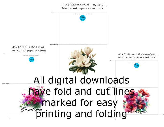 12 Printable Greeting Cards Digital Thank You Notes