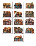 13 Cat on Bookshelf Art Notecards All Occasion 4x6 with Envelopes Blank Folded