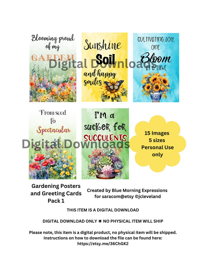 15 Digital Download Wall Art Garden Prints, Greeting Cards, Garden Art, Postcards, Art for Gardeners, Meme Style Garden Art, Wall Art Bundle