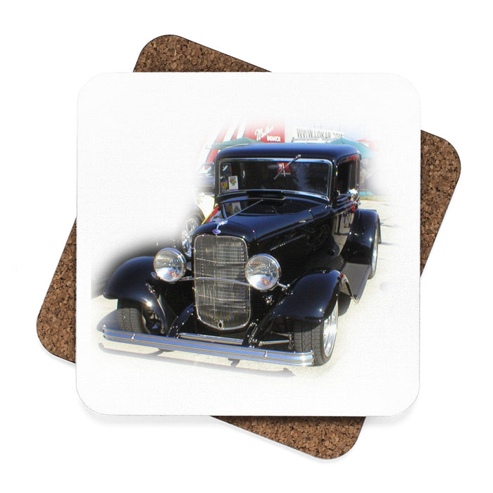 1932 Ford Square Hardboard Hot Rod Drink Coasters Set - 4pcs