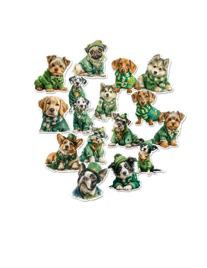 24 St Patrick's Day Dogs Handmade Stickers for Laptops, Journals, Notebooks, Scrapbooks