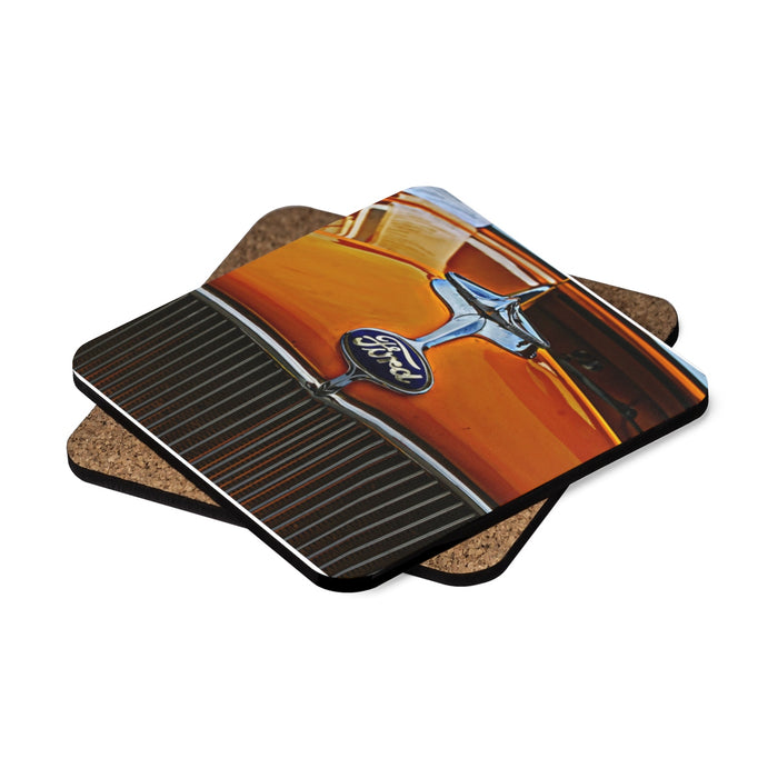32 Ford Square Hardboard Coaster Set - 4pcs, Ford Hot Rod Drink Coasters