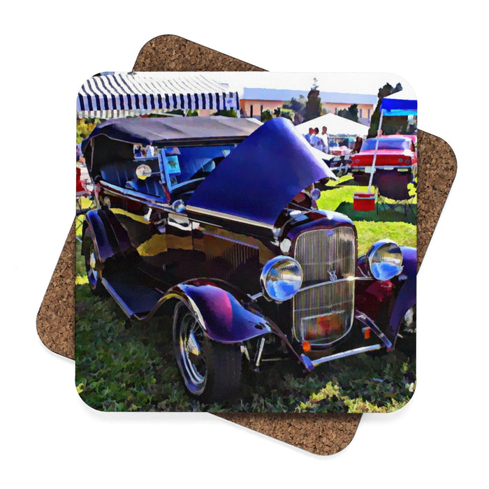 32 Ford Square Hardboard Coaster Set - 4pcs, Hot Rod Ford Beverage Coasters