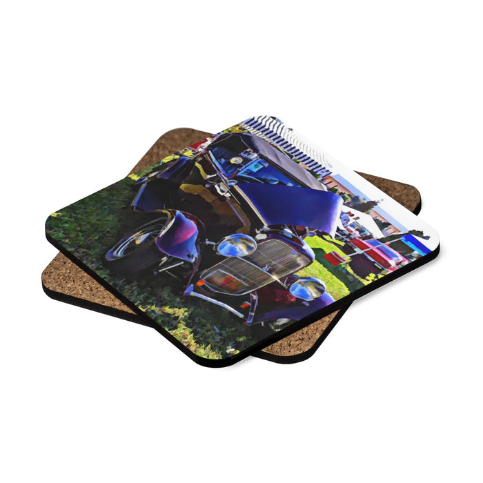 32 Ford Square Hardboard Coaster Set - 4pcs, Hot Rod Ford Beverage Coasters