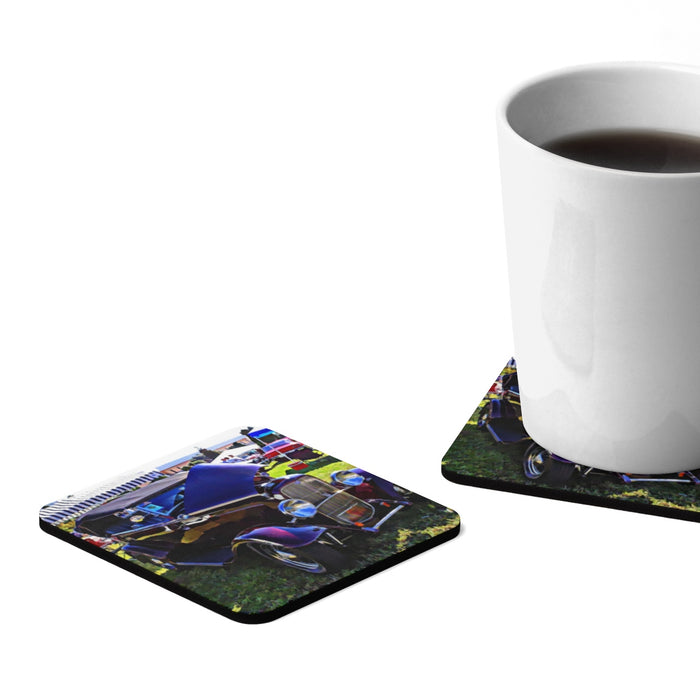 32 Ford Square Hardboard Coaster Set - 4pcs, Hot Rod Ford Beverage Coasters