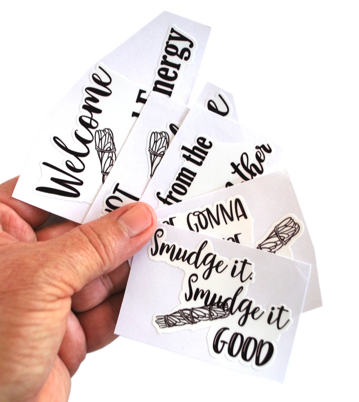 Handmade sticker set with sage smudge sticks