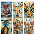 6 Handmade Abstract Animals – Blank Inside – Folded 4x6 Every Occasion Cards with White Envelopes