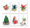 6 Handmade Christmas Watercolor – Blank Inside – Folded 4x6 Holiday Cards with White Envelopes