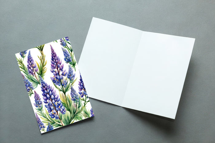 6 Handmade Lupine – Blank Inside – Folded 4x6 Every Occasion Cards with White Envelopes