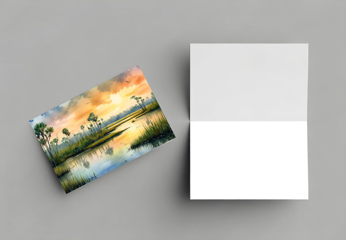 6 Handmade Marshlands – Blank Inside – Folded 4x6 Every Occasion Cards with White Envelopes