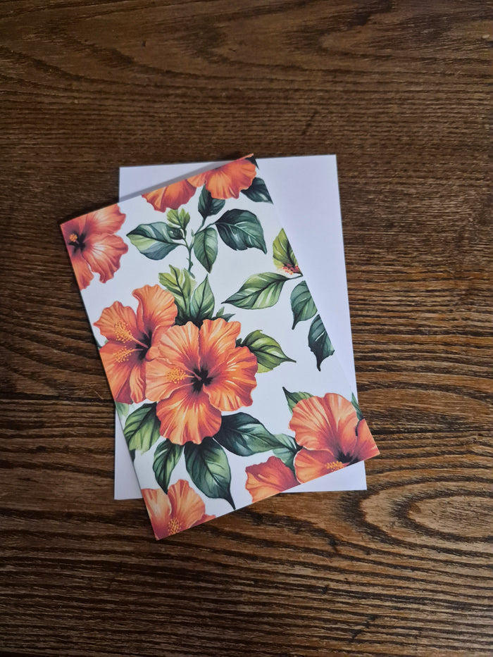 6 Handmade Notecards 4x6 with Envelopes Blank Folded Orange Hibiscus