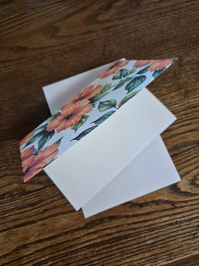 6 Handmade Notecards 4x6 with Envelopes Blank Folded Orange Hibiscus