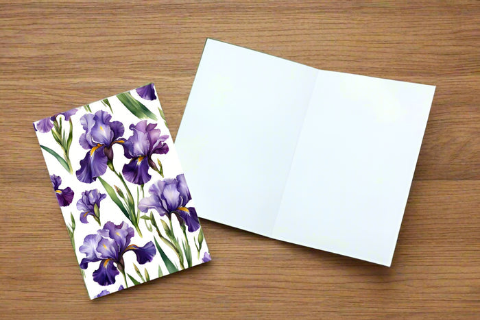 6 Handmade Notecards 4x6 with Envelopes Blank Folded Purple Iris