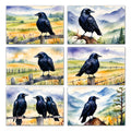 6 Handmade Ravens – Blank Inside – Folded 4x6 Every Occasion Cards with White Envelopes