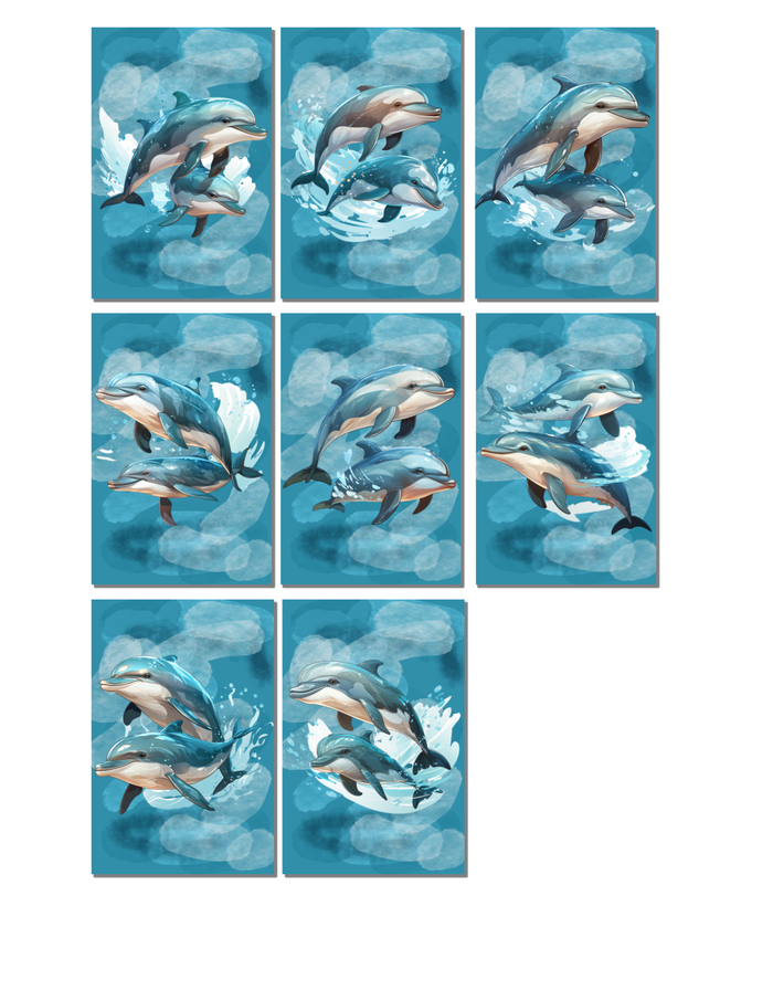 8 Dolphin Art Notecards All Occasion 4x6 with Envelopes Blank Folded