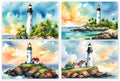 8 Handmade Watercolor Lighthouse Notecards – Blank Inside – Folded 4x6 Every Occasion Cards with White Envelopes