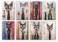 8 Handmade Whimsical Cats – Blank Inside – Folded 4x6 Every Occasion Cards with White Envelopes