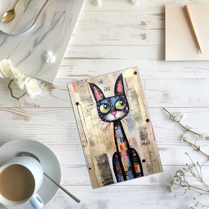8 Handmade Whimsical Cats&nbsp; – Blank Inside – Folded 4x6 Every Occasion Cards with White Envelopes